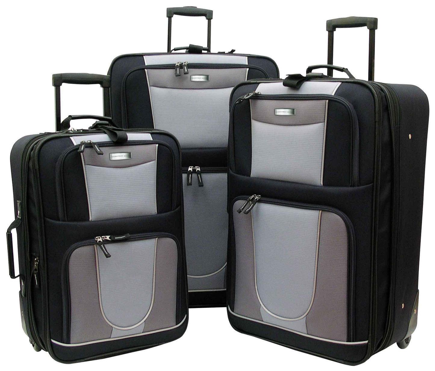 Geoffrey Beene Carnegie 3 Pc Luggage Set, Black w/ Grey