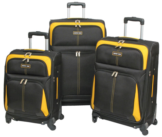 Geoffrey Beene Golden Gate Collection 3 Pc Luggage Set, Black w/ Gold Trim